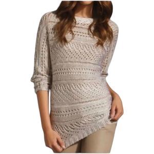 Alice + Olivia LNC Patrick Crochet Off Shoulder Pointelle Sweater Pale Gold M